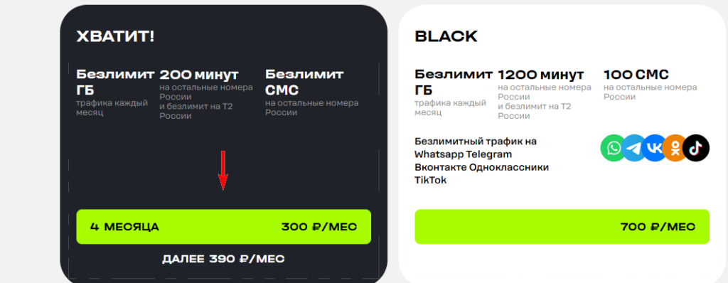 Подключение тарифа Хватит от Т2