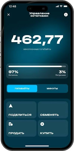 Экран проверки баланса ГБ на смартфоне
